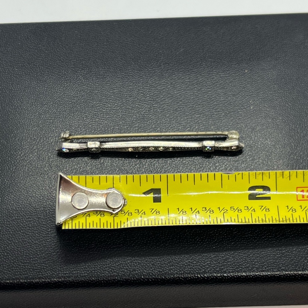 Sterling silver bar rhinestone milgrain brooch pin - Picture 10 of 12